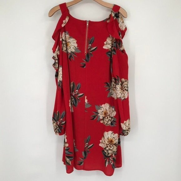 Umgee + Floral Shift Dress Women’s Cold Shoulder red floral long sleeve size XL - Picture 4 of 7